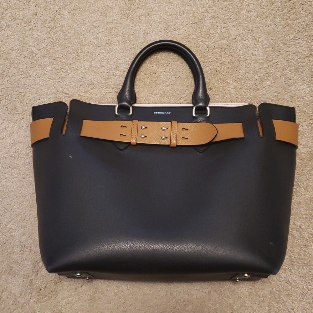 Burberry Black and Tan Leather Tote